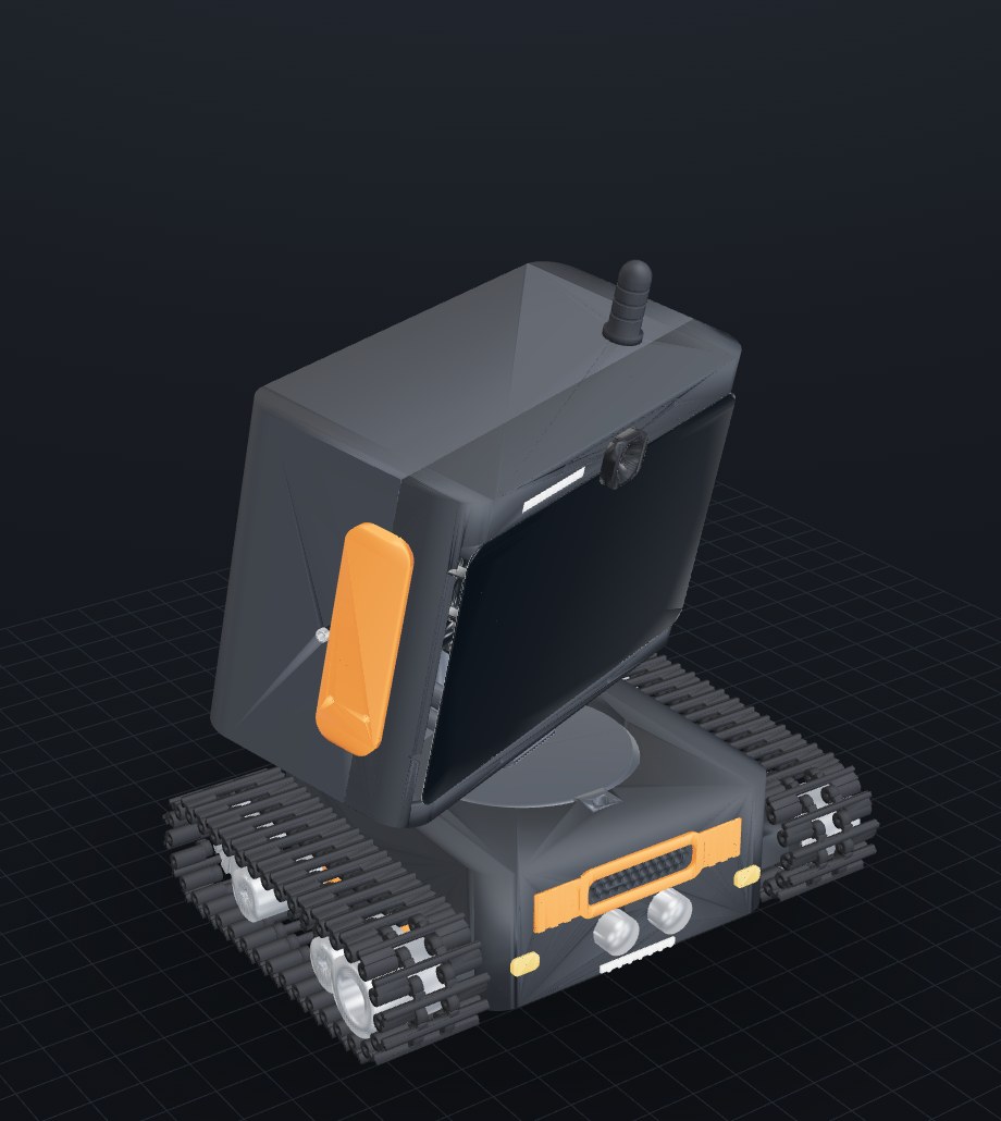 Parviz, the tracked desk robot, rendered from the CAD assembly